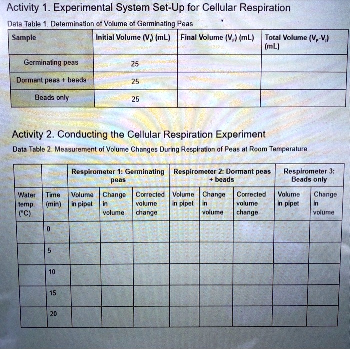 SOLVED Activity Experimental System SetUp for Cellular Respiration