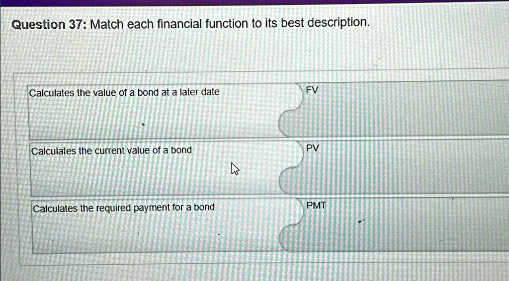 SOLVED: Question 37: Match each financial function to its best ...