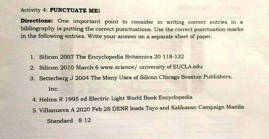 SOLVED: Paki Answer Po, Please... Activity 4: PUNCTUATE MEI Directions ...