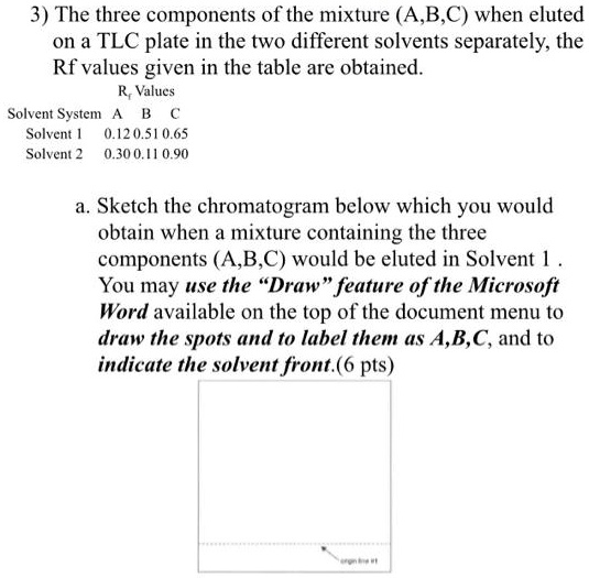SOLVED: 3) The three components of the mixture (A,B,C) when eluted on a ...