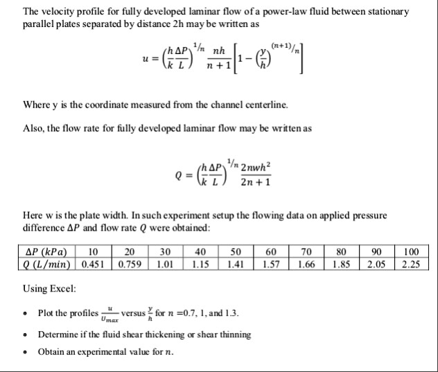 SOLVED: The velocity profile for fully developed laminar flow of a ...