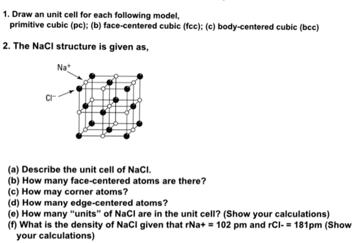draw an unit cell for each following model primitive cubic pc b face ...