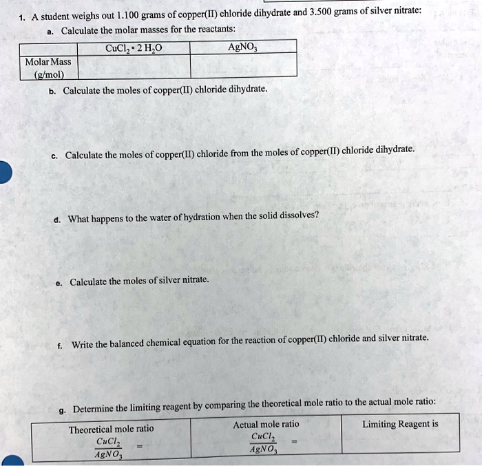 SOLVED A student weighs out 1.100 grams of copper(II) chloride