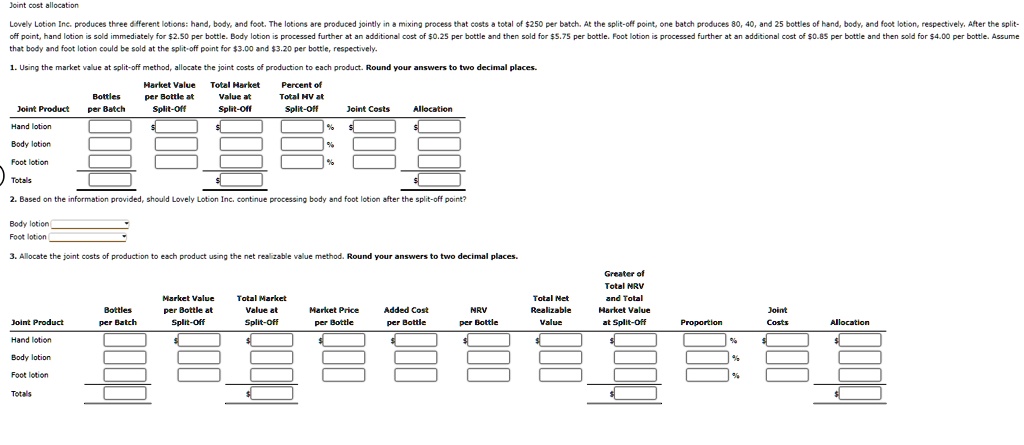 joint cost allocation lovely lotion inc produces three different ...