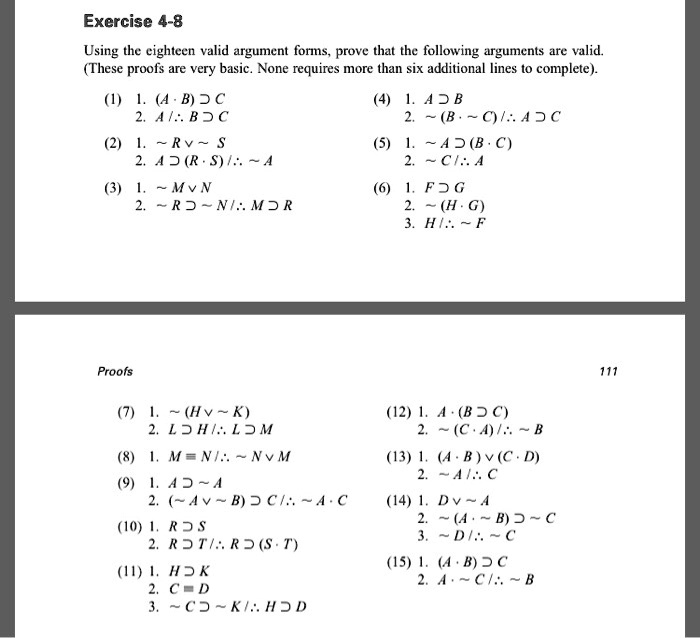 Valid Answer Exercise 4 8 using the eighteen valid argument forms prove...