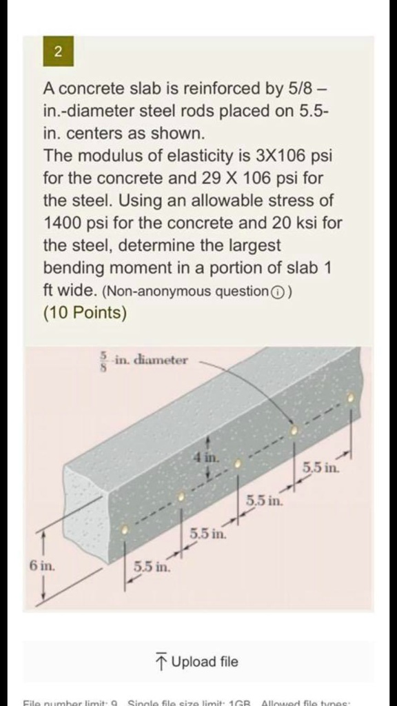 SOLVED Aconcrete slab is reinforced by 5/8 in.diameter steel rods