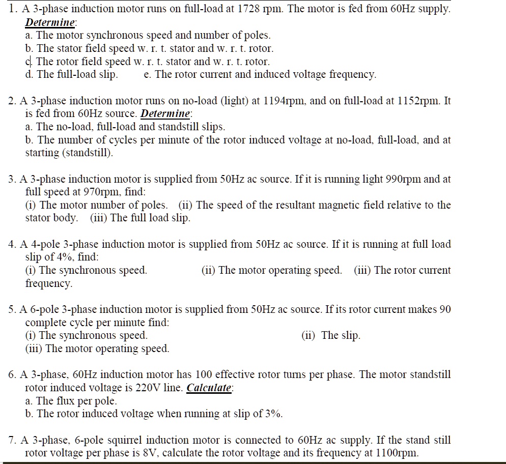 SOLVED: A 3-phase induction motor runs on full-load at 1728 rpm. The ...