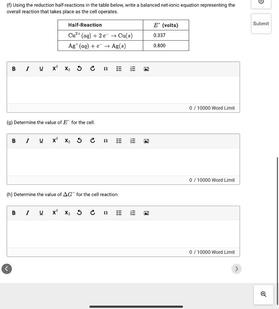 f using the reduction half reactions in the table below write balanced ...