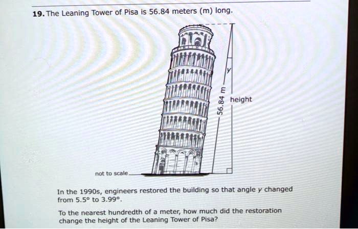 SOLVED: 19.The Leaning Tower of Pisa is 56.84 meters (m) long: height ...