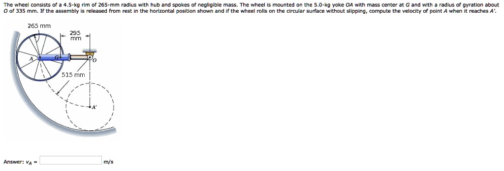 The wheel consists of a 4.5-kg rim of 265-mm radius with hub and spokes ...