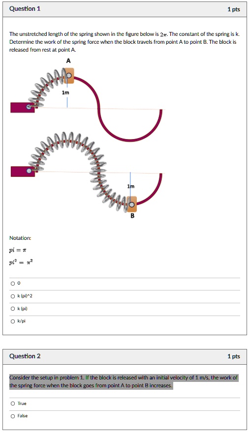 Question 1 1 pts The unstretched length of the spring shown in the ...