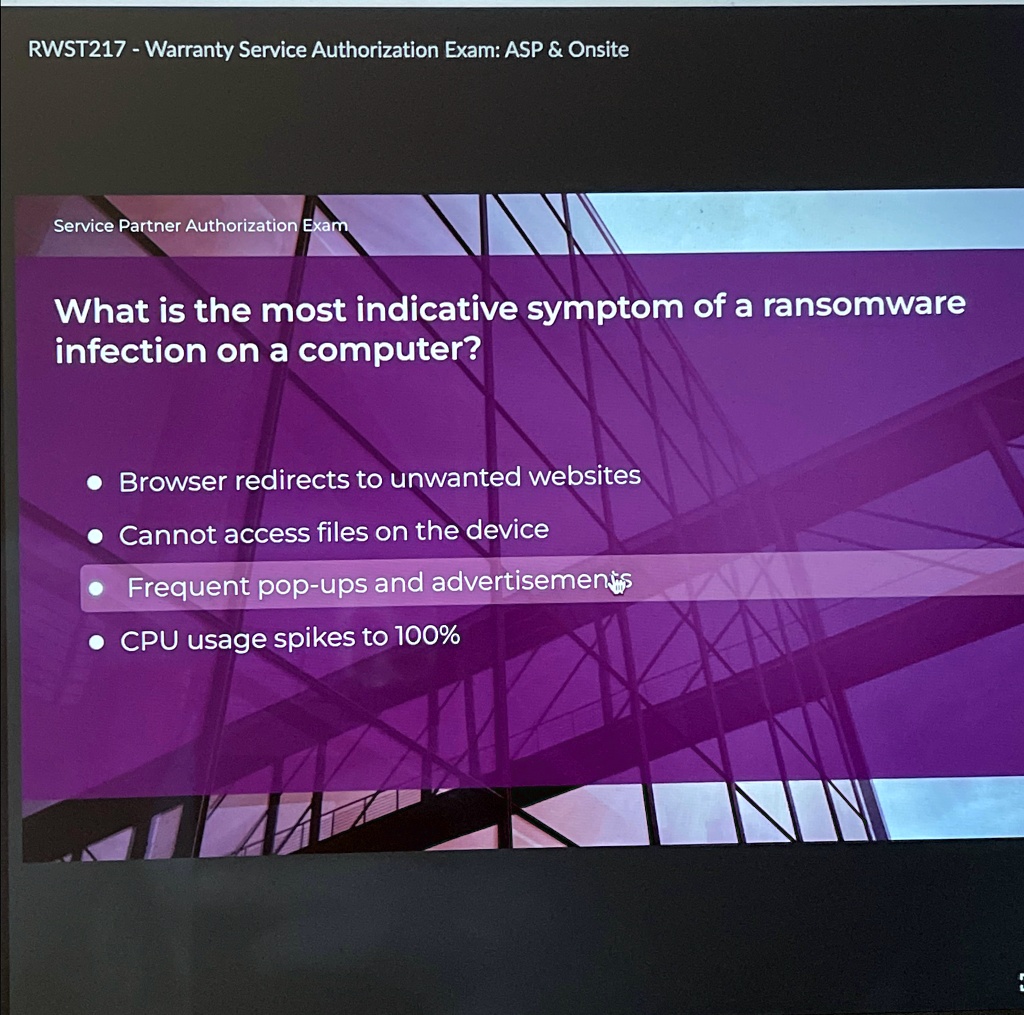 RWST217 Warranty Service Authorization Exam ASP Onsite Service Partner Authorization Exam