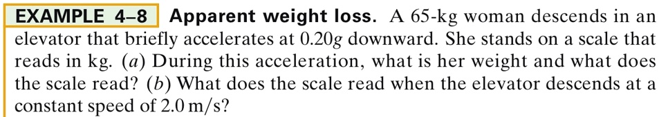 SOLVED: EXAMPLE 4-8 Apparent Weight Loss. A 65-kg Woman Descends In An ...