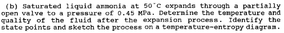 Saturated liquid ammonia at 50°C expands through a partially open valve ...
