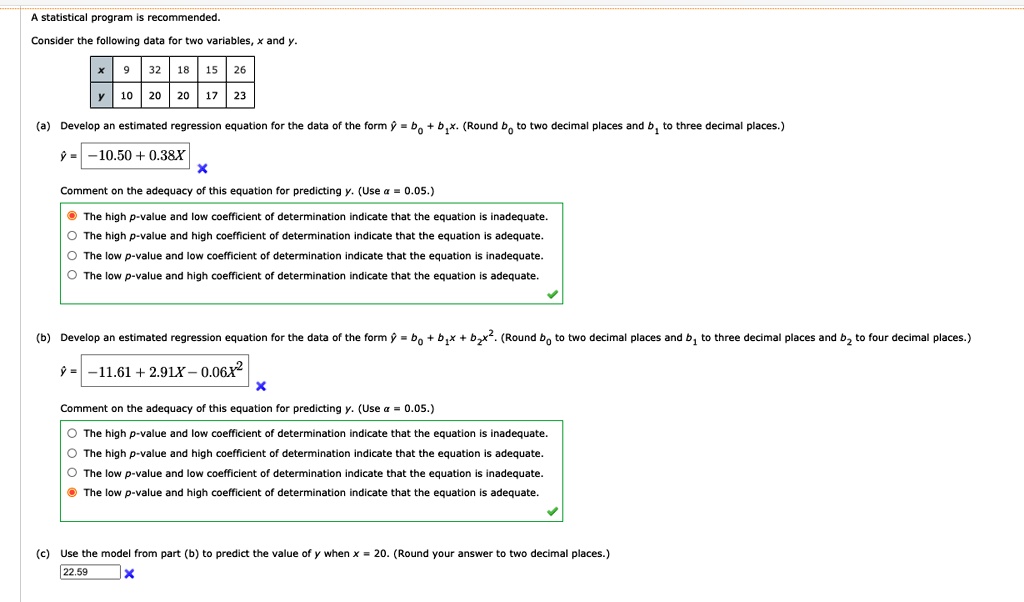 SOLVED: statistical program recommended Consider the following data for ...