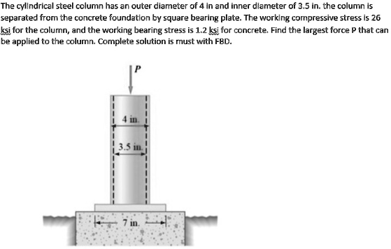 [GET ANSWER] The cylindrical steel column has an outer diameter of 4 in ...