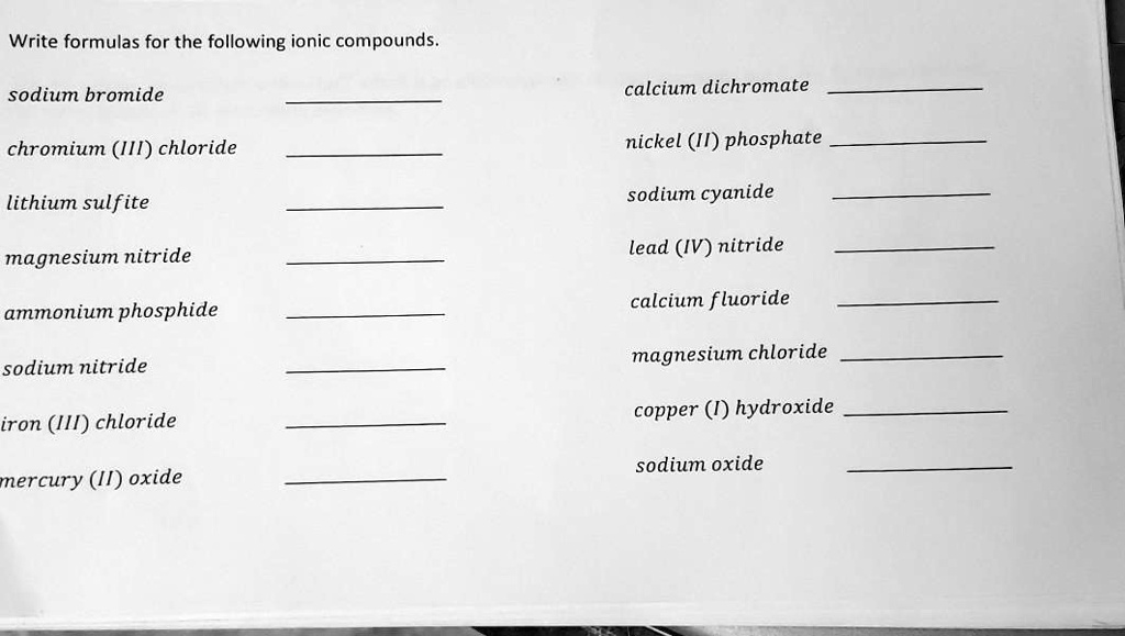 SOLVEDWrite formulas for the following ionic compounds. sodium bromide