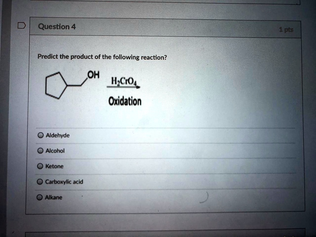 question 4 pts predict the product of the following reaction oh hcos