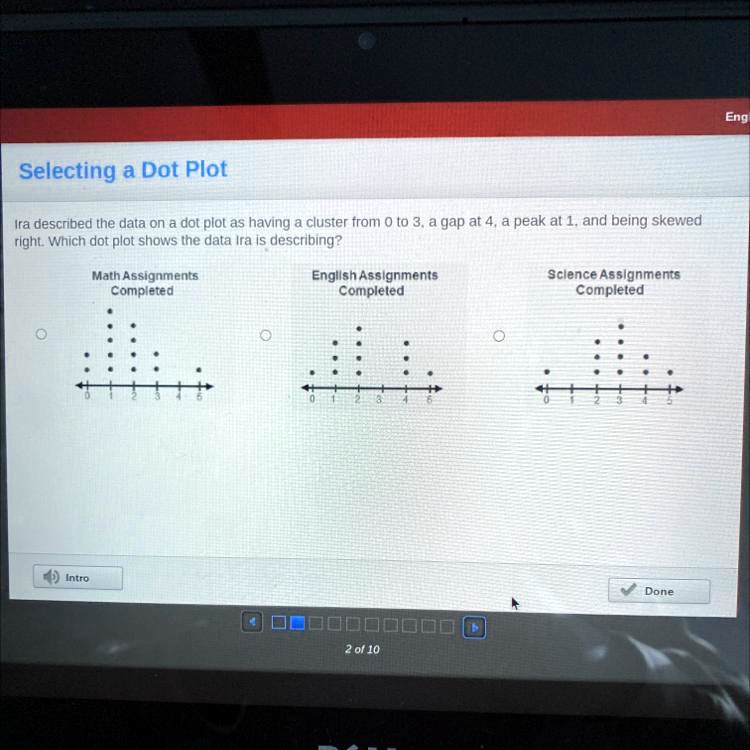 SOLVED: Ira described the data on a dot plot as having a cluster from 0 ...