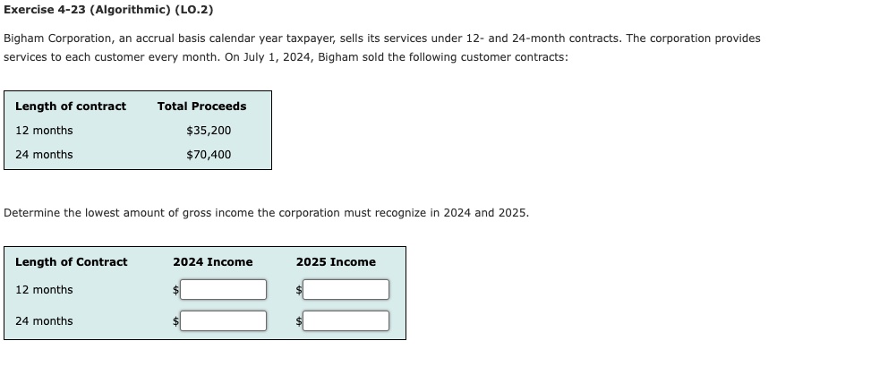 exercise 4 23 algorithmic lo2 bigham corporation an accrual basis