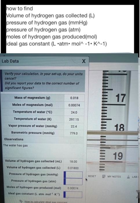 How To Find Volume Of Hydrogen Gas Collected L Pressure Of Hydrogen Gas Mmhg Pressure Of 8501