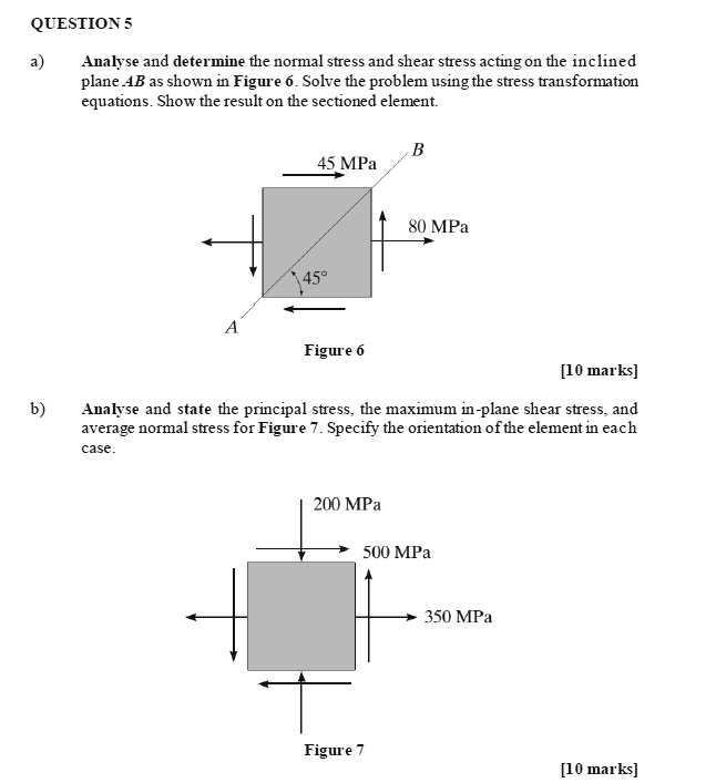 QUESTION 5 a) Analyse and determine the normal stress and shear stress ...