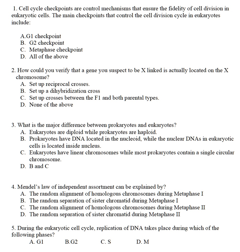 SOLVED Cell cycle checkpoints are control mechanisms that ensure the fidelity of cell division