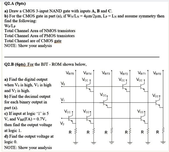 SOLVED: Q2.A (9pts) a) Draw a CMOS 3-input NAND gate with inputs A, B ...