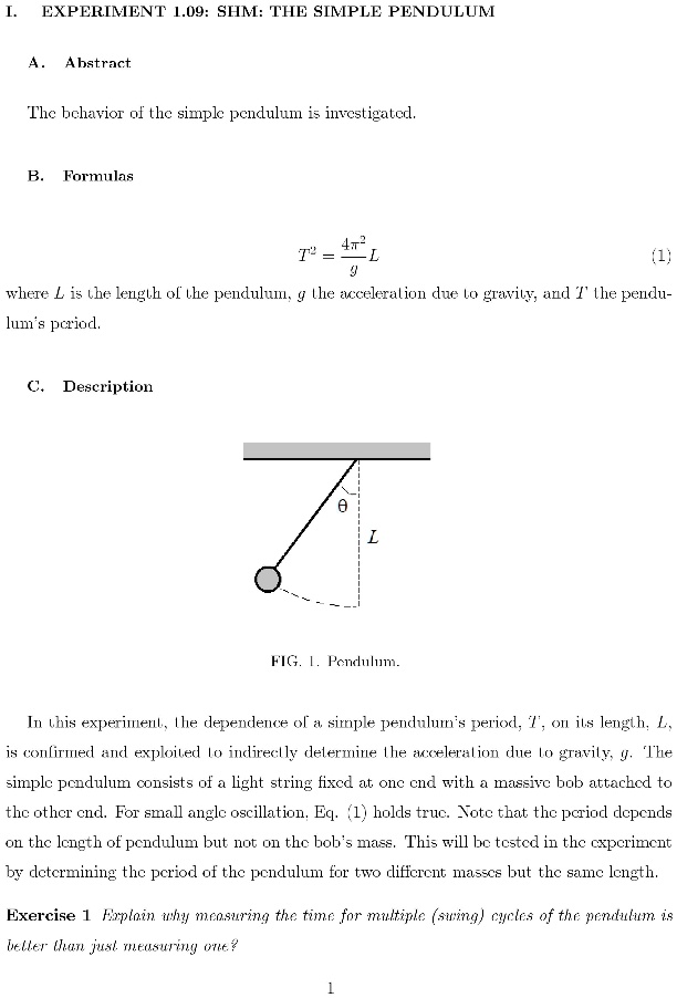 SOLVED: Experiment 09: SHM: The Simple Pendulum Abstract The behavior ...