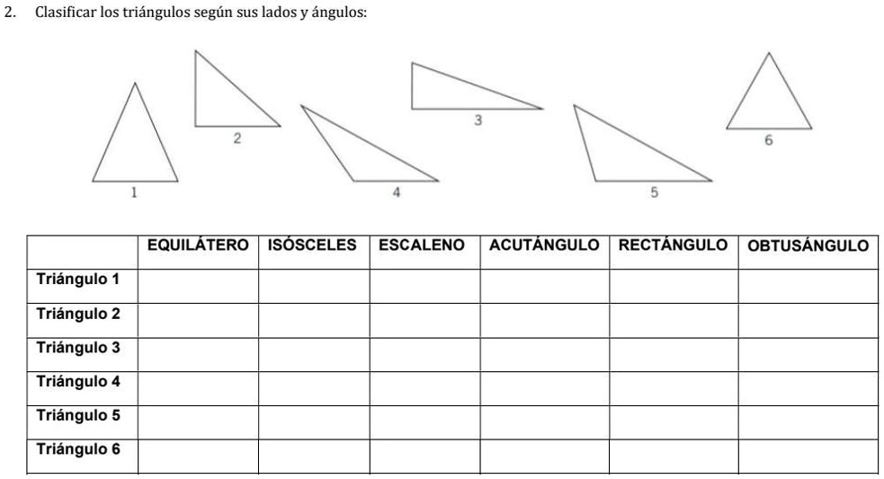 SOLVED: Clasificar los triángulos según sus lados y ángulos: Clasificar