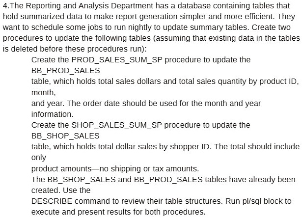 4the reporting and analysis department has a database containing tables ...