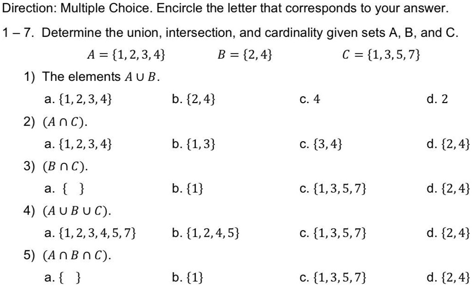 Direction: Multiple Choice. Encircle the letter that corresponds to ...
