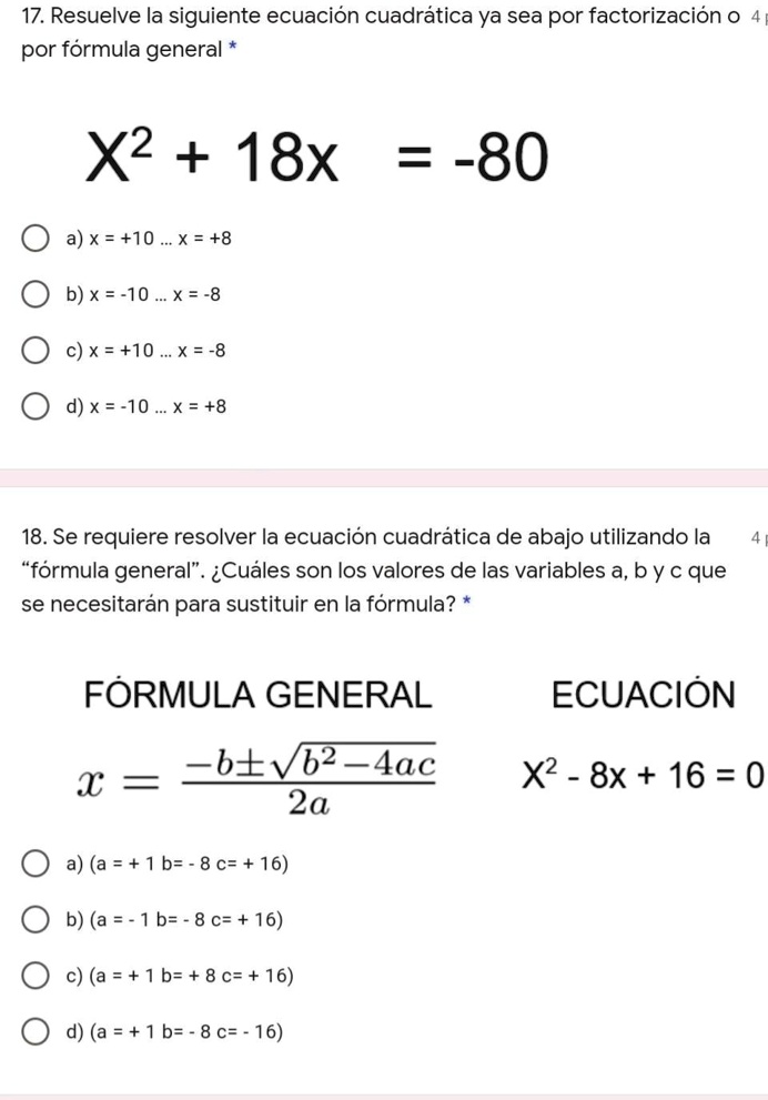 resuelve la siguiente ecuación cuadrática 2 5 x 2 1 4x 0