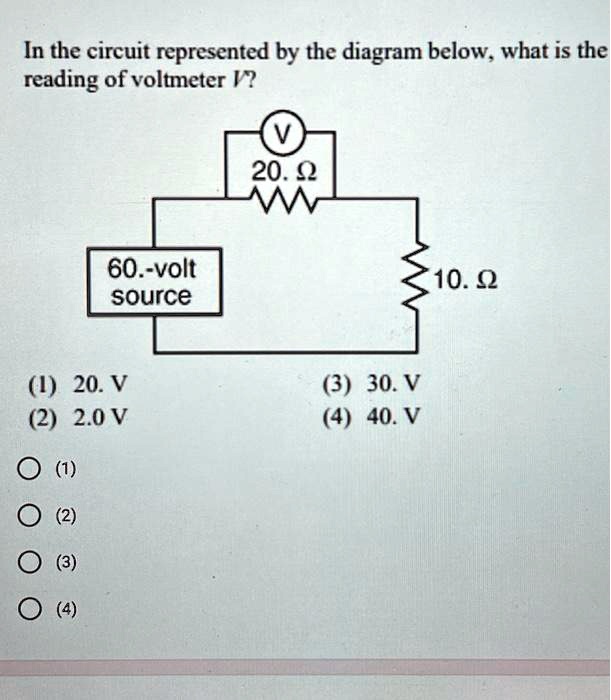 In the circuit represented by the diagram below; what is the reading of voltmeter V? 20.9 60