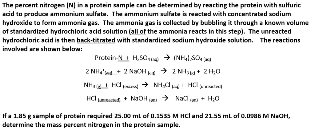 SOLVED: The percent nitrogen (N) in a protein sample can be determined ...