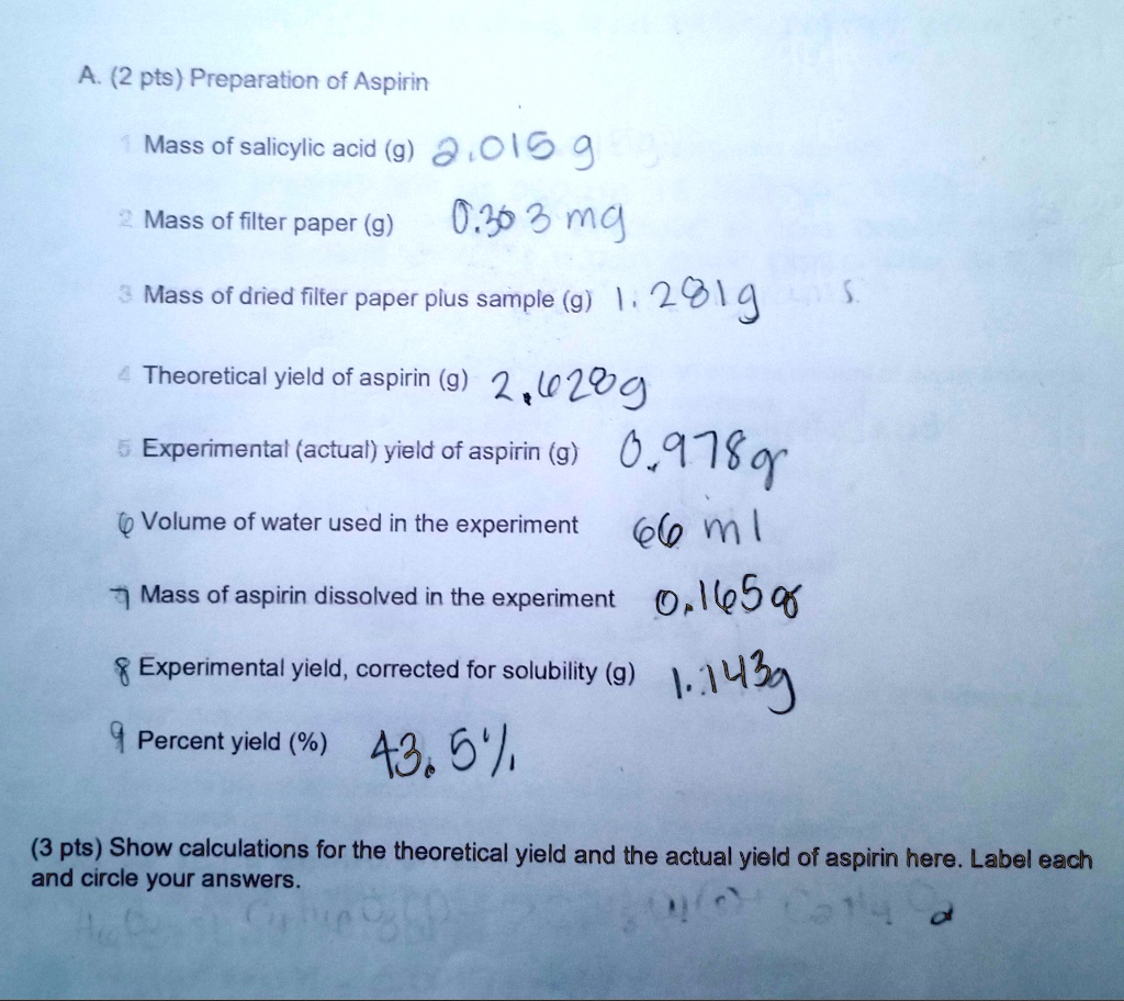 calculate the percent yield of aspirin