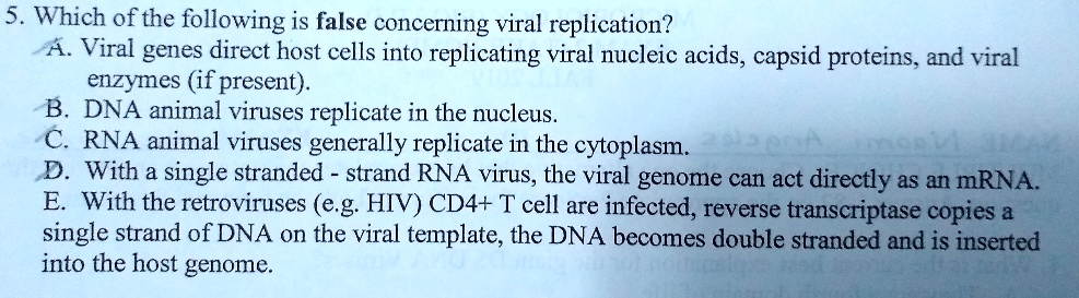 Solved Which Of The Following Is False Concerning Viral Replication A Viral Genes Direct Host Cells Into Replicating Viral Nucleic Acids Capsid Proteins And Viral Enzymes If Present B Dna Animal Viruses Replicate
