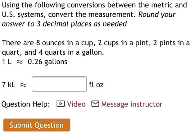 SOLVED: Using the following conversions between the metric and