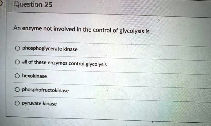 An enzyme not involved in the control of glycolysis is
phosphoglycerate kinase
all of these enzymes control glycolysis
hexokinase
phosphofructokinase
pyruvate kinase
