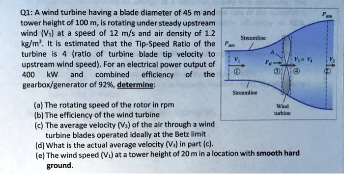 Q1: A wind turbine having a blade diameter of 45 m and tower height of ...