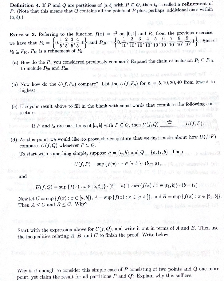 Solved Definition If P And Q Are Partitions Of 6 With P E Q Then Q Is Called Refinement Of Note That This Means That Q Contains All The Points Of P Plus