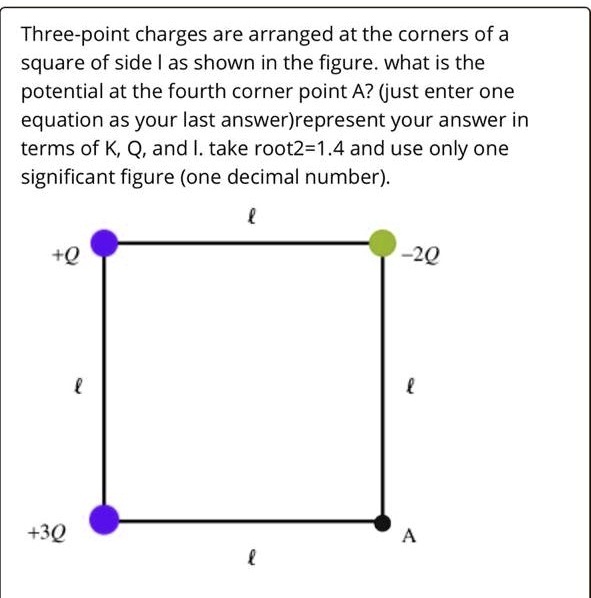 SOLVED: Three-point charges are arranged at the corners of a square of ...