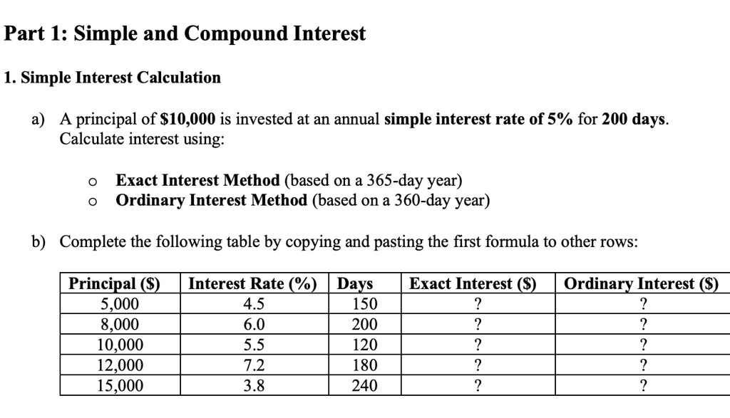 part 1 simple and compound interest 1 simple interest calculation a a ...