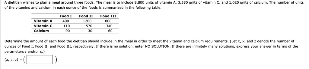 SOLVED:dietitian wishes plan Me; around three foods The meal include ...