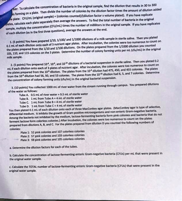 SOLVED The concentration of bacteria in the original sample, find the
