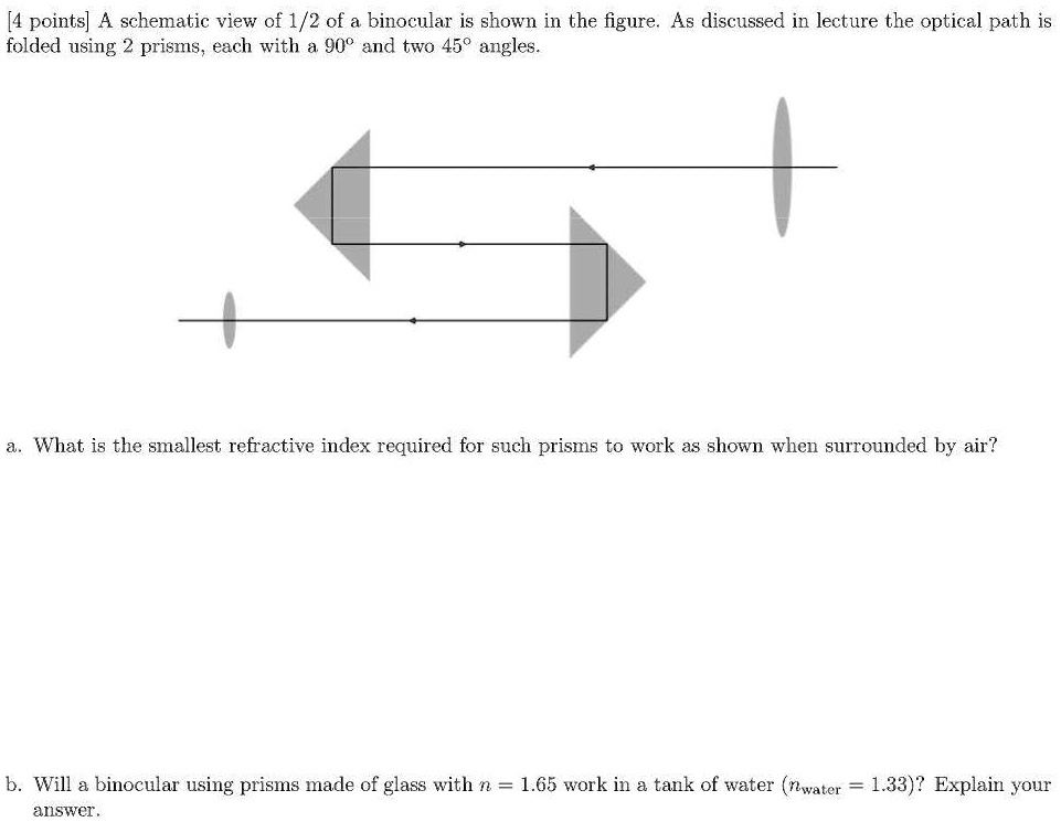 SOLVED [4 points] A schematic view of 1/2 of a binocular is shown in