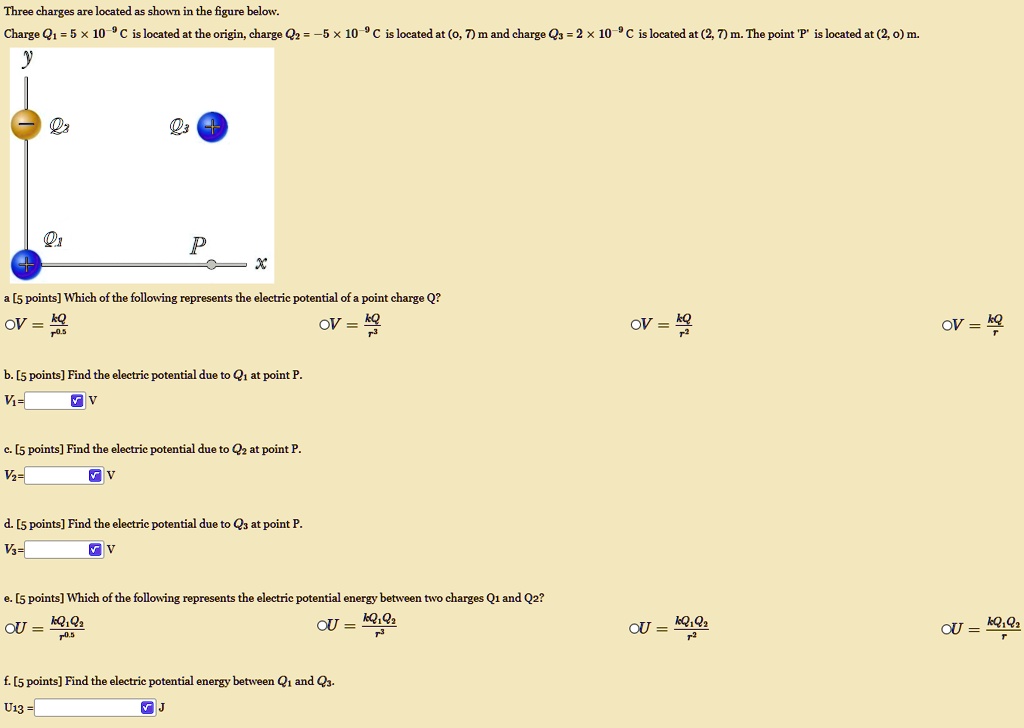 Solved Three Charges Are Located Shown In The Figure Below Charge Q