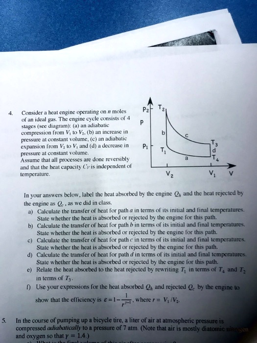 SOLVED Consider a heat engine operating on n moles of an ideal gas. The engine cycle consists