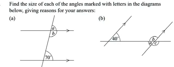 SOLVED: Find the size of each of the angles marked with letters in the ...