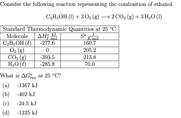 Solved Consider The Following Reaction Representing The Combustion Of Ethanol C2h5oh L 3 6744